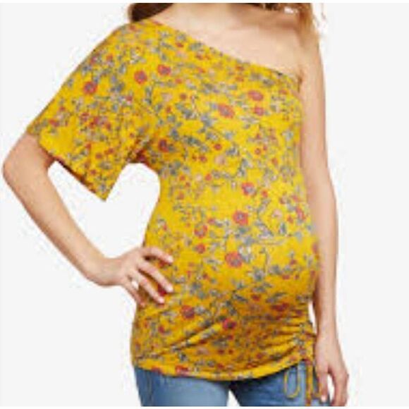 Jessica Simpson Maternity Top Floral Flutter Sleeve Tie Detail Yellow Size Small - Picture 5 of 7